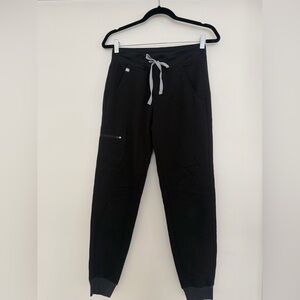 Figs Black Jogger Scrub Pants with Light Gray Drawstring